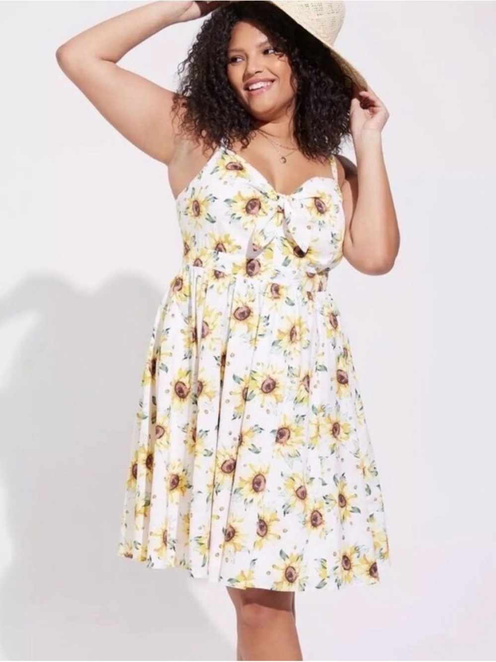 torrid White Sunflower-Print Tie-Front Mini Dress